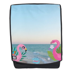 Bright Pink Tropical Flamingos Ocean Illustration Backpack