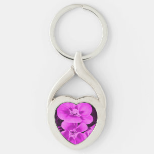 Bright Pink Tropical Flowers Keychain