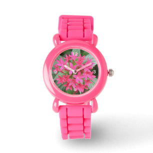 Bright Pink Tropical Flowers Watch with Numbers