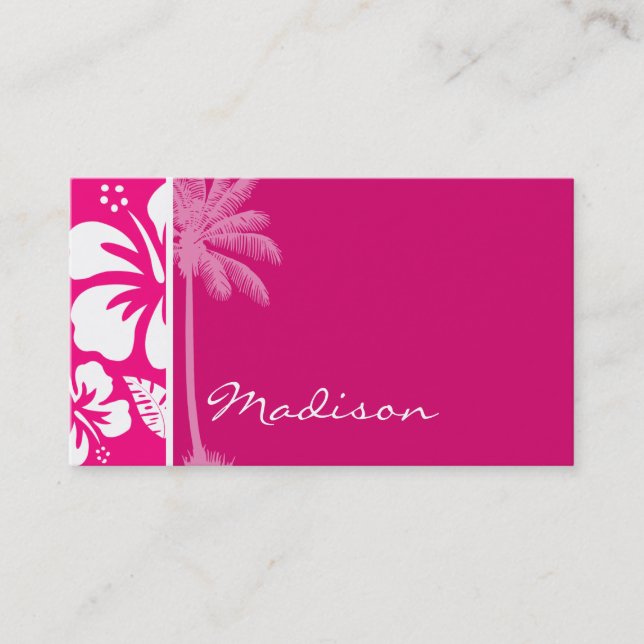 Bright Pink Tropical Hibiscus Business Card (Front)