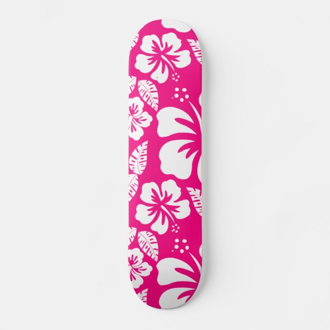 Bright Pink Tropical Hibiscus Flowers Skateboard (Front)