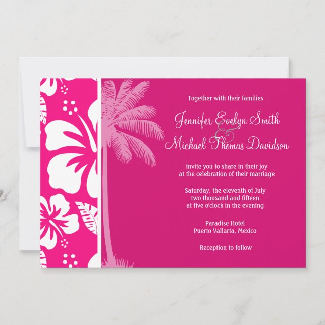 Bright Pink Tropical Hibiscus Invitation (Front)