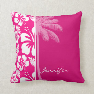 Bright Pink Tropical Hibiscus Throw Pillow