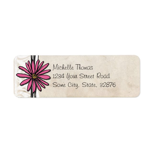Bright Pink Vintage Daisy Wedding Address (Front)