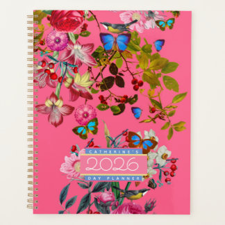 Bright Pink Vintage Rose Garden 2026 Day Planner