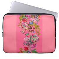 Bright Pink Vintage Rose Garden Electronics Bag