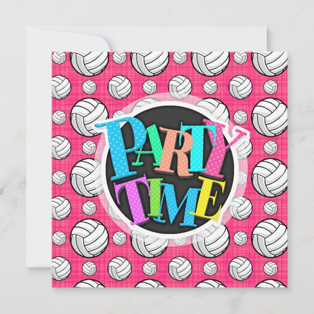 Bright Pink Volleyball Pattern Invitation (Front)