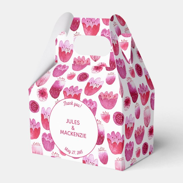 Bright Pink Watercolor Blossom Floral Favor Box (Front Side)