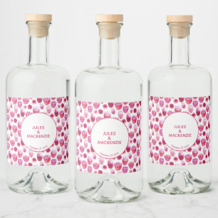 Bright Pink Watercolor Blossom Floral Wedding Liquor Bottle Label