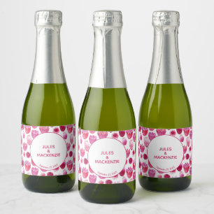 Bright Pink Watercolor Blossom Wedding Sparkling Wine Label