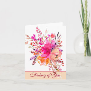 Bright pink watercolor floral customizable note card