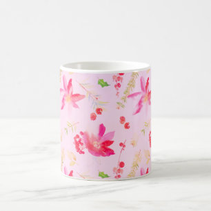 Bright Pink Watercolor Flowers Coffee Mug