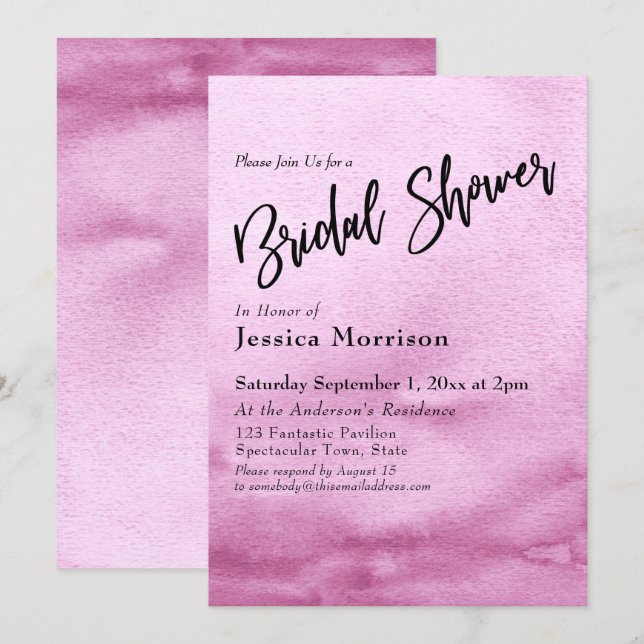 Bright Pink Watercolor Ombre Bridal Shower Invitation (Front/Back)