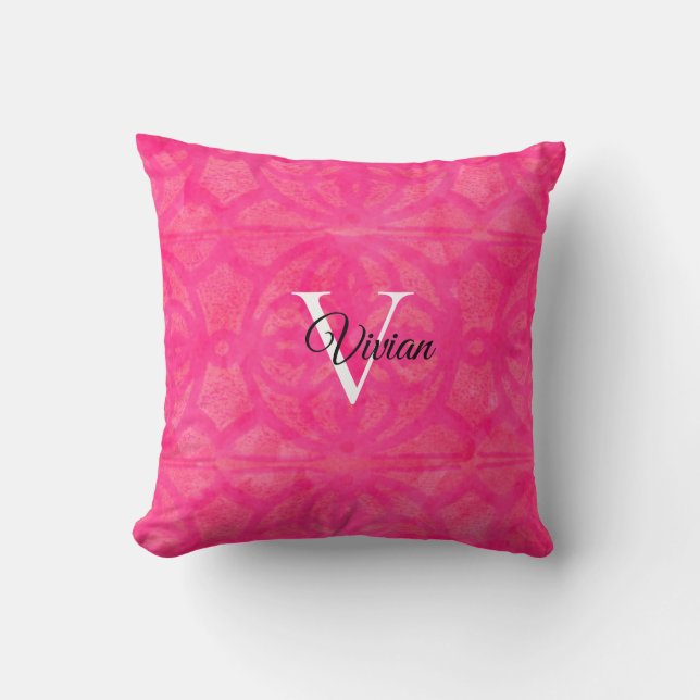 Bright Pink Watercolor Throw Pillow (Front)