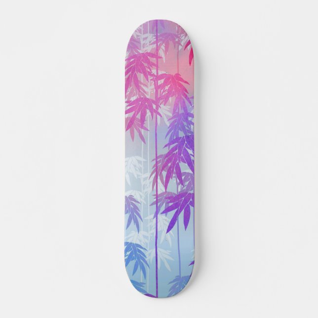 Bright pink watercolor tropical palm tree pattern skateboard (Front)