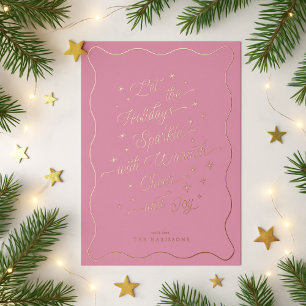 Bright Pink Wavy Border Sparkle  Holiday card