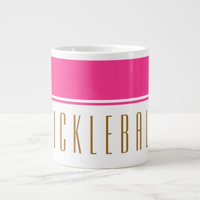 Bright Pink White Colour Block Tall PICKLEBALL Tex Large Coffee Mug (Front)