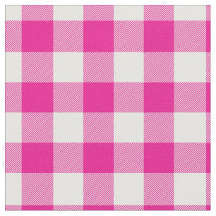 Bright Pink & White Gingham Plaid Fabric