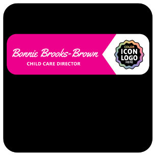 Bright Pink White ID Employee Company Logo Name Tag