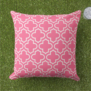 Bright Pink White Quatrefoil Trellis Outdoor Pillow