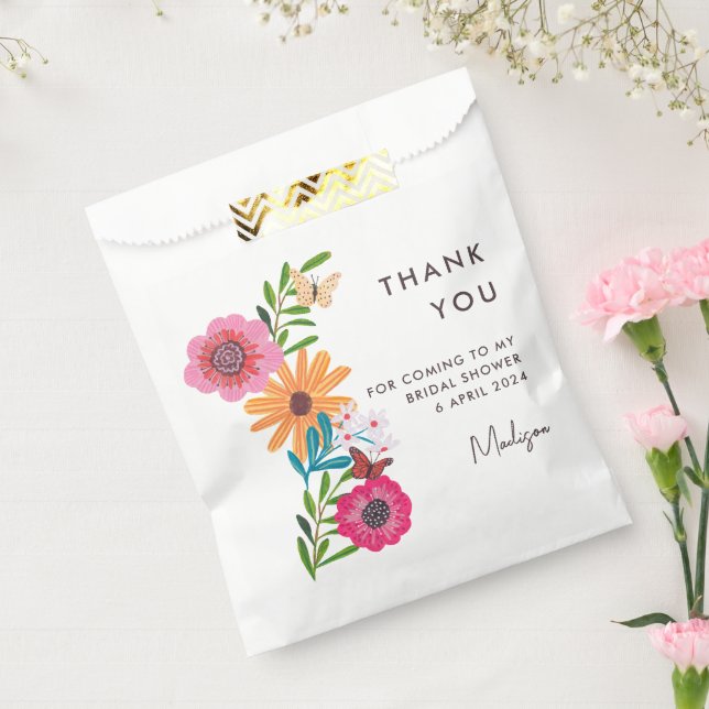 Bright Pink Wildflower Bridal Shower Thank You Favour Bag (Sealed)