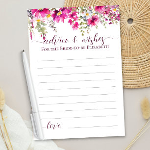 Bright Pink Wildflowers Boho Floral Wishes Advice Card