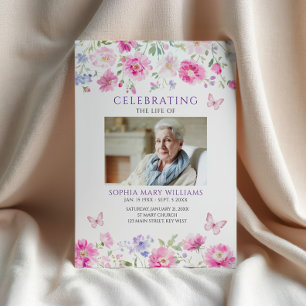 Bright Pink Wildflowers Funeral Order of Service  Program