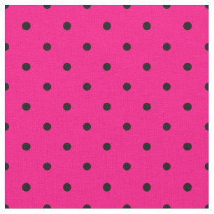 Bright Pink With Black Polka Dots Spots Pattern Fabric