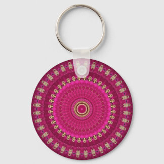 Bright Pink with Yellow Mandala Design Keychain