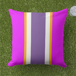 Bright Pink Yellow Periwinkle White Racing Stripes Outdoor Pillow