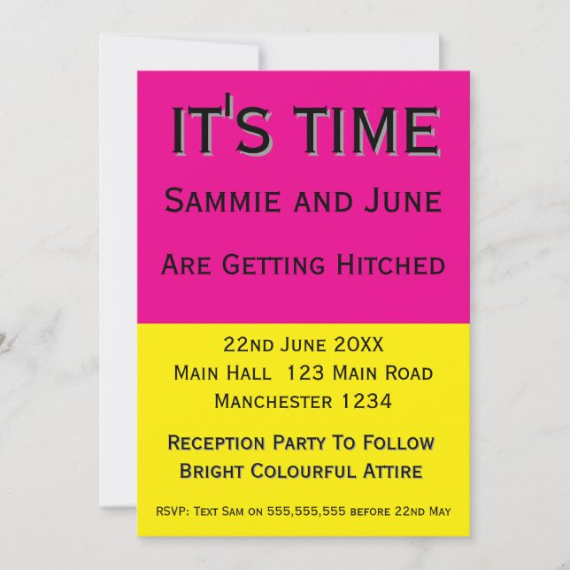 Bright Pink & Yellow Wedding Invitation | Fun (Front)