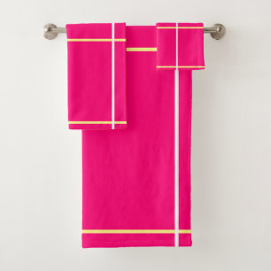 Bright Pink Yellow White Stripes Bath Towel Set