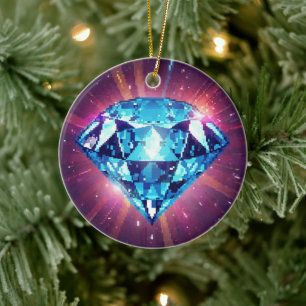 Bright Pixelated Diamond  Ceramic Ornament