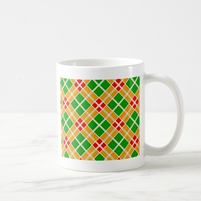 Bright Plaid Argyl green yellow pattern accessory Coffee Mug (Right)