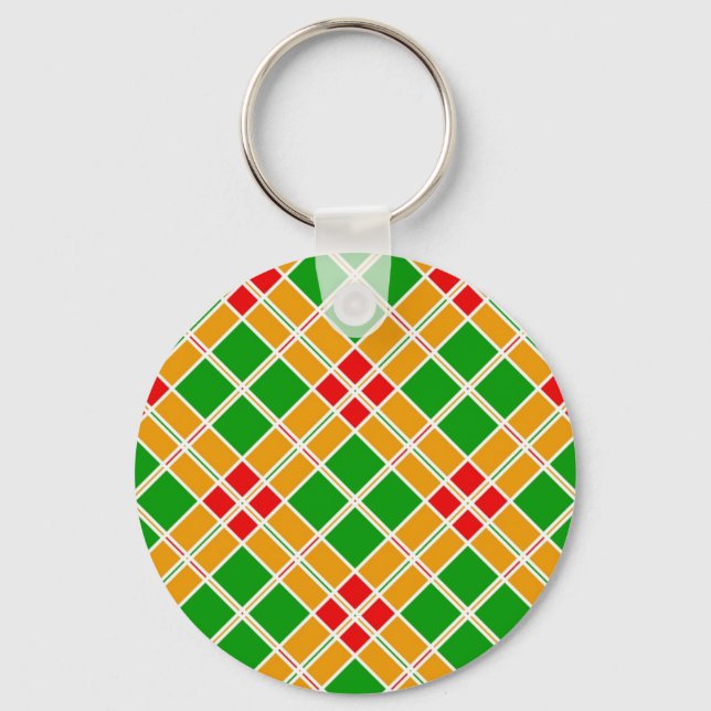 Bright Plaid Argyl green yellow pattern accessory Keychain (Front)