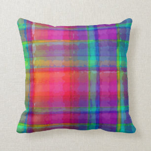 Bright Plaid Throw Pillow