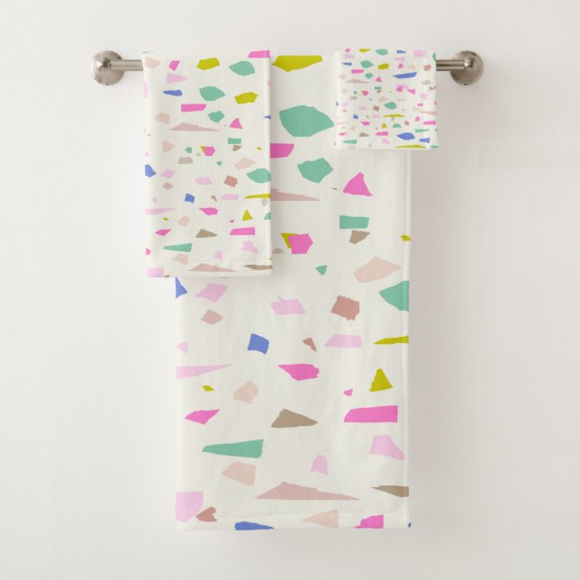 Bright Playful Fragment Terrazzo Pattern Bath Towel Set (Insitu)
