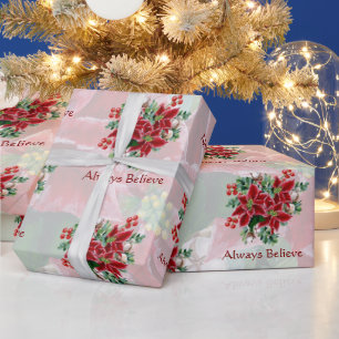 Bright poinsettias and holly custom Christmas  Wrapping Paper