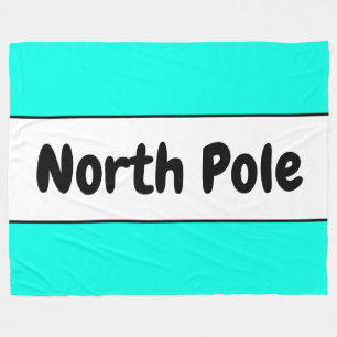 Bright Polar Mint White Stripes "North Pole" Text Fleece Blanket
