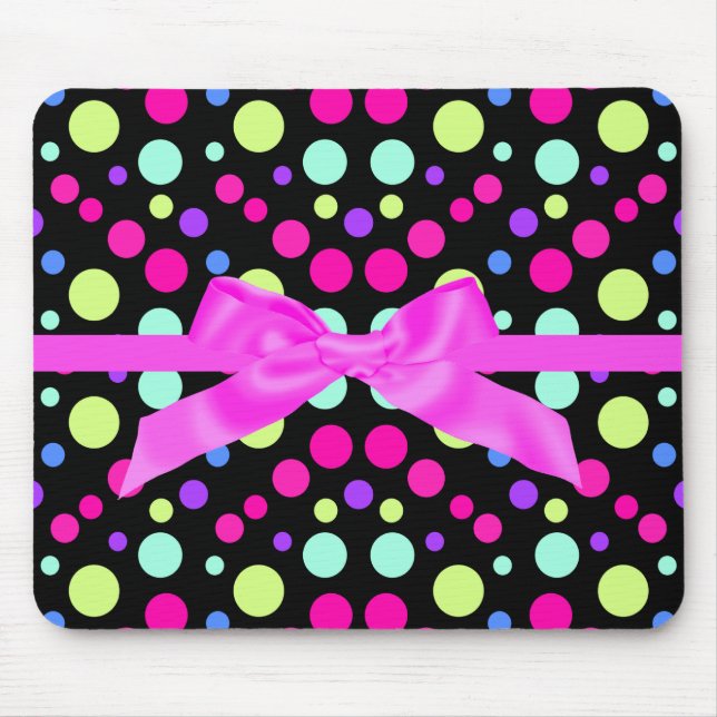 BRIGHT POLKA DOT PINK BOW MOUSE PAD (Front)