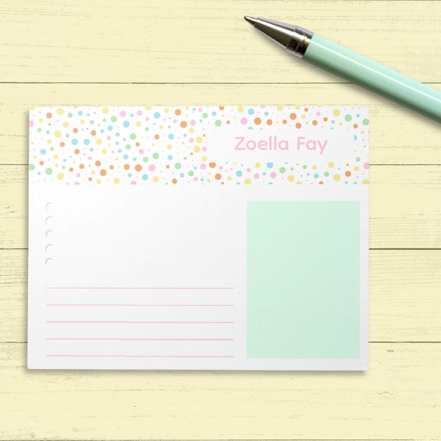 Bright Polka Dot Student Custom Name Notepad (Colorful Dot Pattern Personalized Back-to-School Notepad)