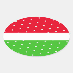 Bright Polka Dotted Red Lime Green White Stripes Oval Sticker