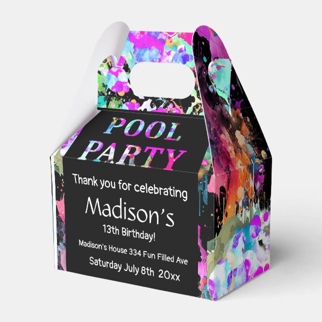 Bright Pool Party Birthday, 13th Birthday Favor Box (Front Side)