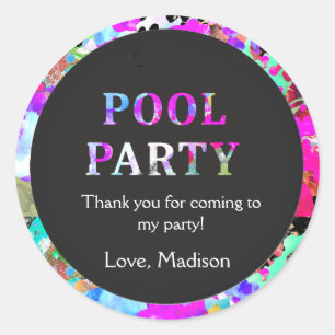 Bright Pool Party Birthday, Any Age, Thank You Classic Round Sticker