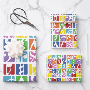 Bright Pop Art Colours Music Symbol Wrapping Paper Sheet