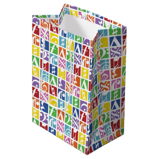 Bright Pop Art Colours Music Symbols Pattern Medium Gift Bag (Front Angled)