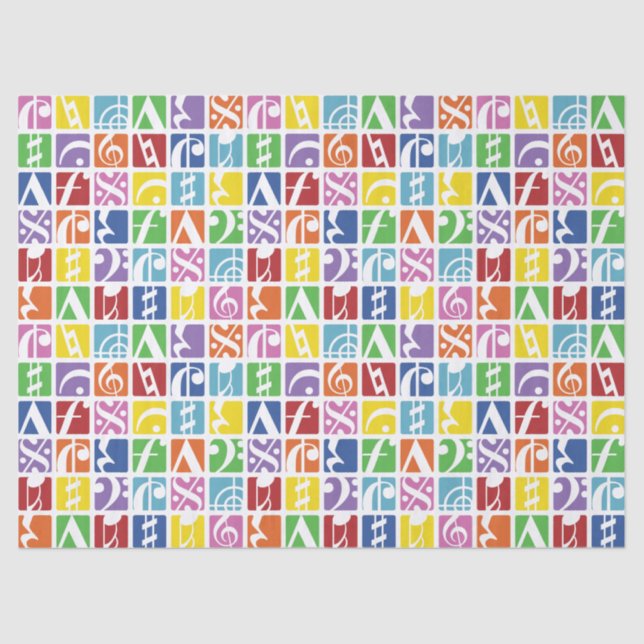 Bright Pop Art Colours Music Symbols Pattern Tissue Paper (Front)