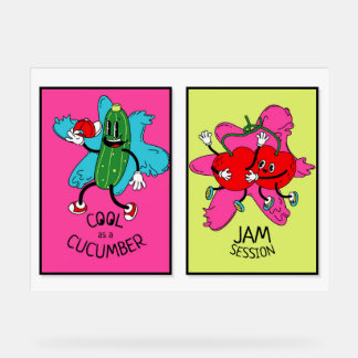 Bright Pop Art Donut & Veggie Duo Posters - Drôle