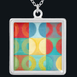 Bright Pop Art with Circles and Squares Silver Plated Necklace<br><div class="desc">Fluorescent is not just for lights anymore as proven by this wonderfully bright pop art piece. This print is a mash of square grids with coloured circles inside. If you love abstract art you'll love this print!</div>