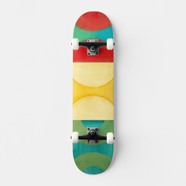Bright Pop Art with Circles and Squares Skateboard (Front)